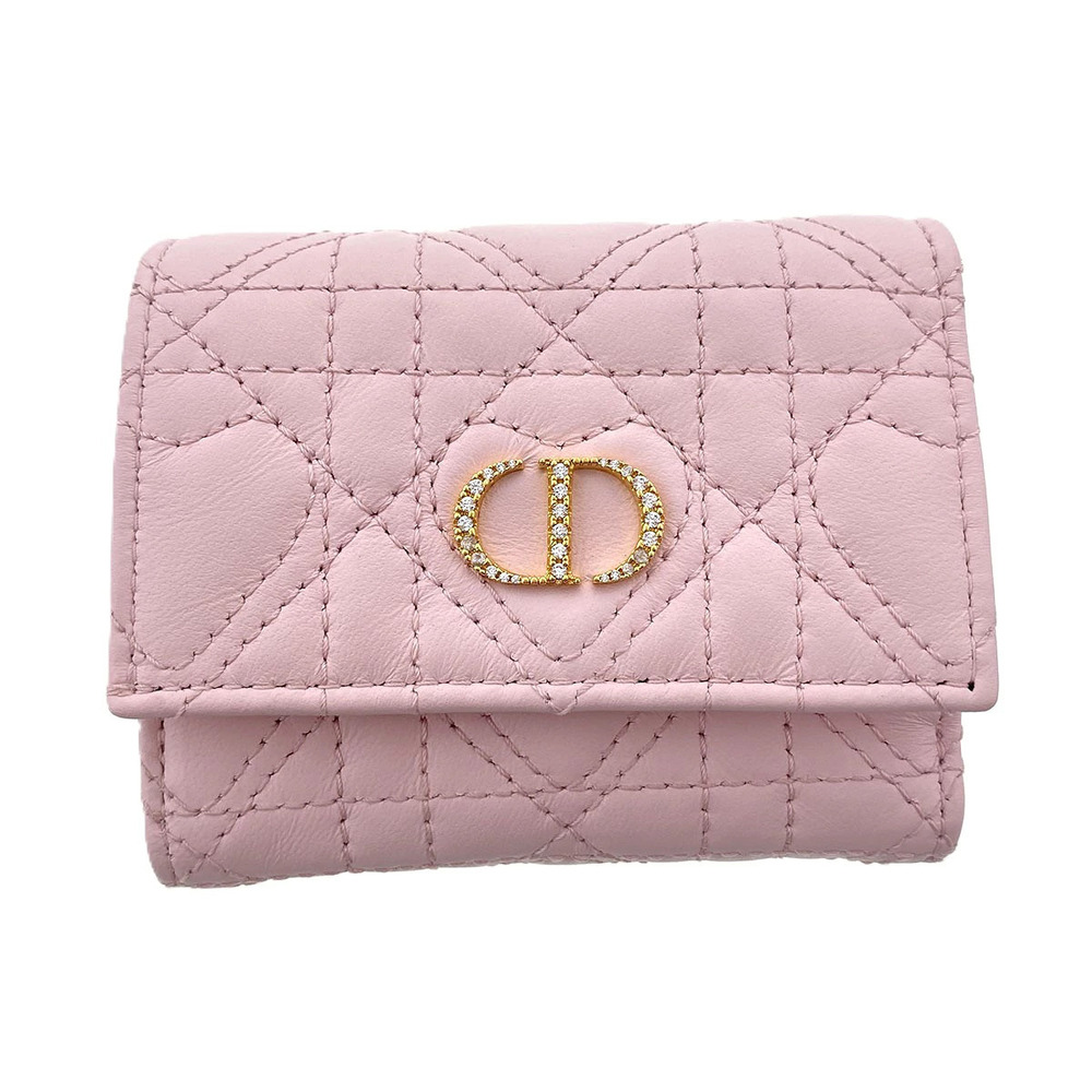 Dior Caro Hibiscus L Zip Wallet Tri fold Lambskin Pink Limited Edition